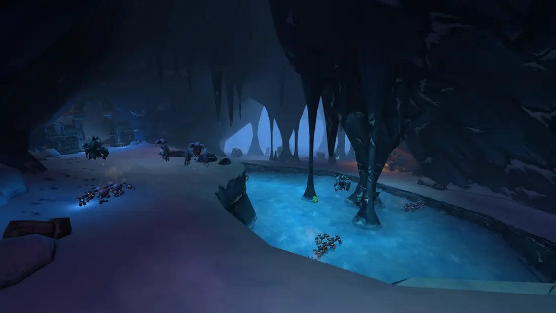 A glowing cavern in the Barrow Deeps raid